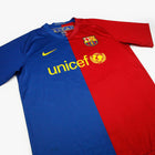 Barcelona Home Kit 08/09 – striped retro football jersey detail view