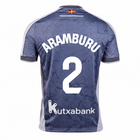 Real Sociedad Away Kit Aramburu #2 (La Liga) – striped and blue retro football jersey front view