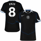 Chelsea Enzo Fernández 3rd Kit 2025/26 (Premier League) – geometric and blue and black retro football jersey detail view
