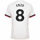 Chelsea Enzo Fernández Away Kit 2025/26 (Premier League) – geometric and blue and black and striped and white retro football jersey front view
