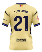 Barcelona Away Kit F. de Jong #21 2025/26 (La Liga) – beige and yellow retro football jersey front view