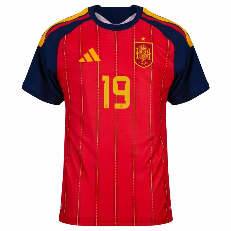 Spain Lamine Yamal #19 Home Kit - 2026 World Cup – striped and red retro football jersey back view