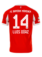 Bayern Munich Luis Díaz Home Kit 2025/26 (Champions League) – red and striped retro football jersey front view