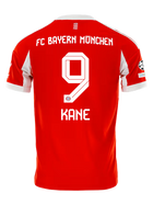 Bayern Munich Kane Home Kit 2025/26 (Champions League) – red and striped retro football jersey front view