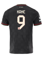 Bayern Munich Kane 3rd Kit 2025/26 (Champions League) – red and striped and black retro football jersey front view