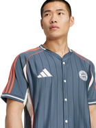 Bayern Munich Adidas Baseball Jersey – striped and navy and white retro football jersey detail view