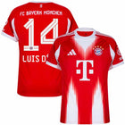 Bayern Munich Luis Díaz Home Kit 2025/26 (Champions League) – red and striped retro football jersey detail view