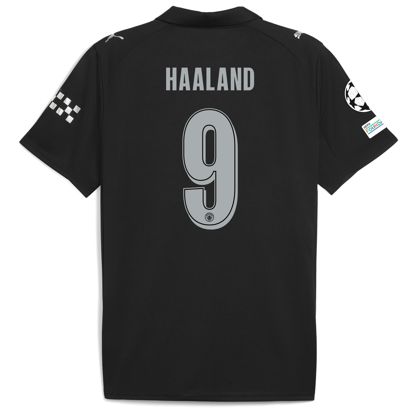 Manchester City Away Kit 25/26 Player Version Haaland - (Champions League) – black retro football jersey front view