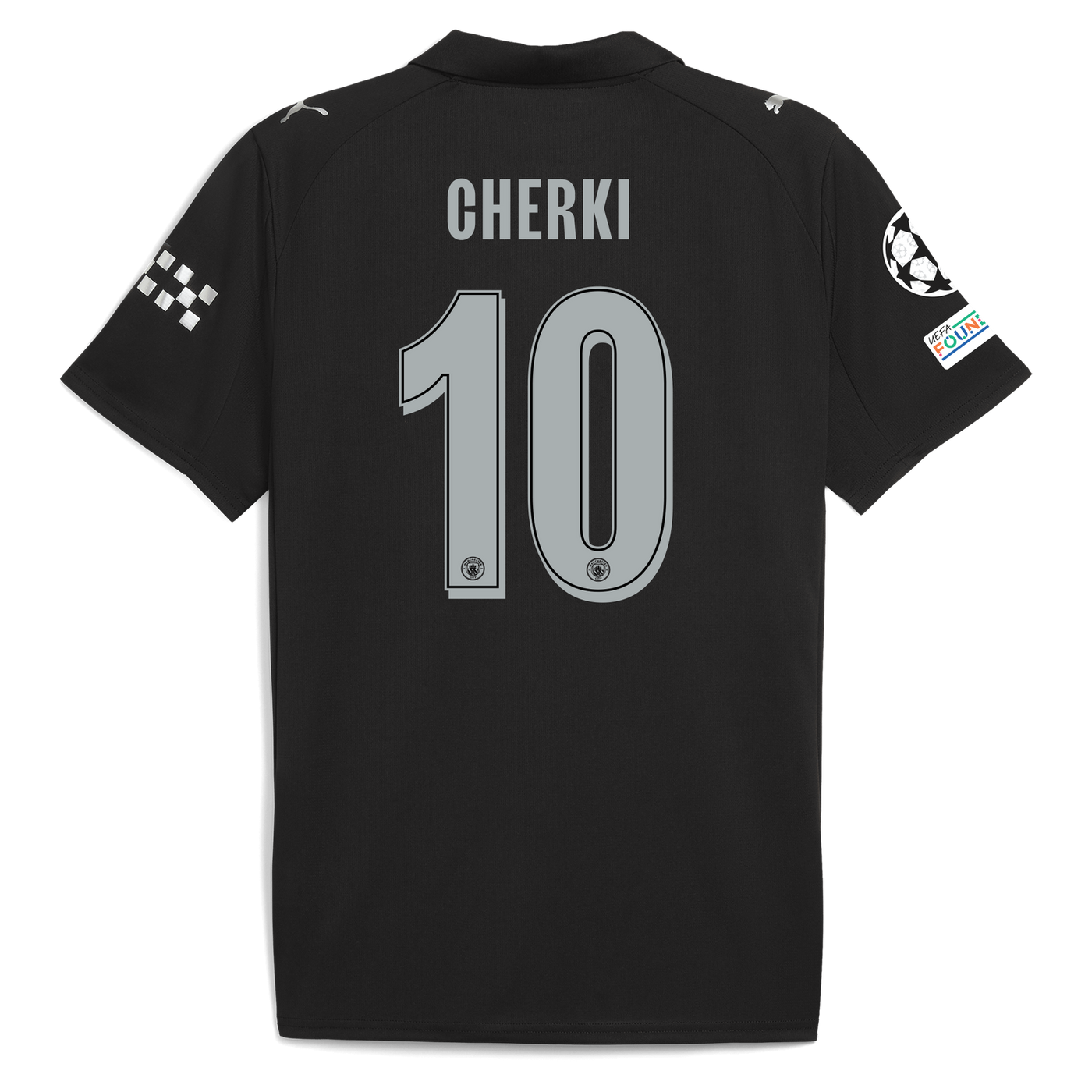 Manchester City Away Kit 25/26 Player Version Cherki - (Champions League) – black and striped retro football jersey front view