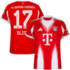 Bayern Munich Olise Home Kit 2025/26 (Champions League) – red and striped retro football jersey detail view