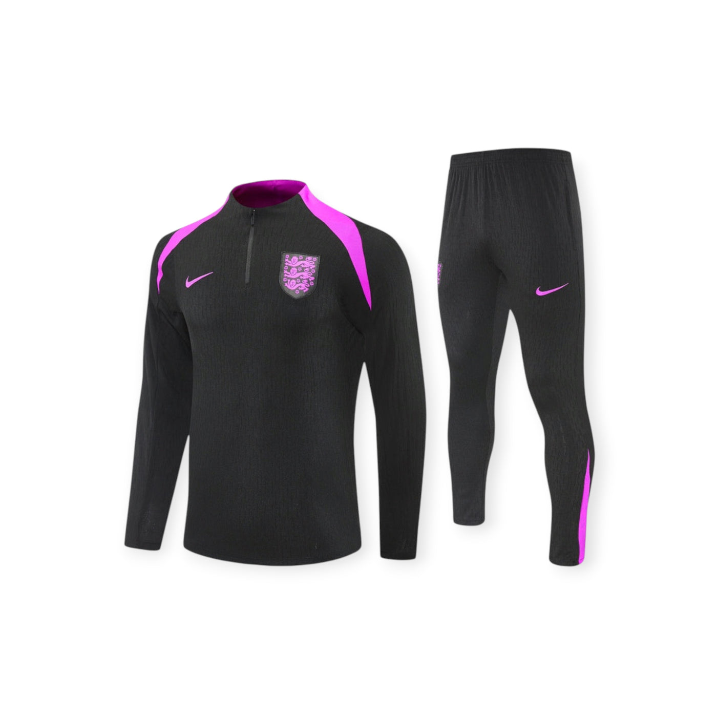 England Training Tracksuit 2026 - Nike Black Half-Zip Purple Raglan + Black Slim Pants