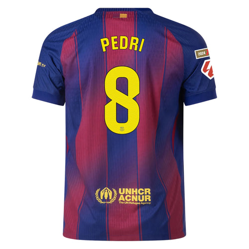 Barcelona Home kit Pedri #8 2025/26 (La Liga) – navy and red and striped retro football jersey front view