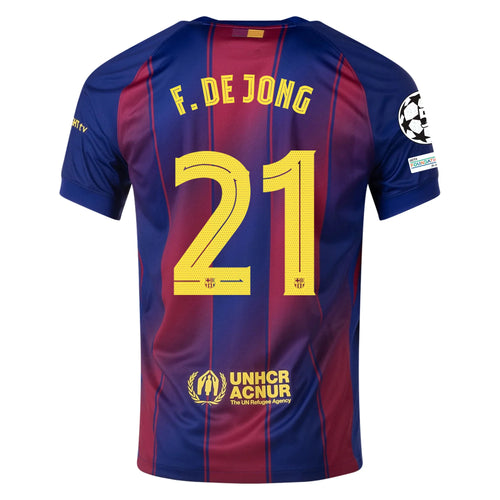 Barcelona Home Kit F. de Jong #21 2025/26 (Champions League) – retro football jersey front view