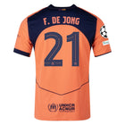 Barcelona 3rd kit F. de Jong #21 2025/26 (Champions League) – beige and orange and geometric retro football jersey front view