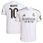 Real Madrid Mbappé Home Kit 2025/26 (La liga) – white retro football jersey detail view