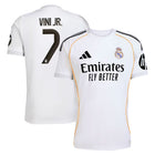 Real Madrid Vini Jr. Home Kit 2025/26 (La Liga) – white retro football jersey detail view