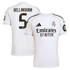 Real Madrid Bellingham Home Kit 2025/26 (La Liga) – white retro football jersey detail view