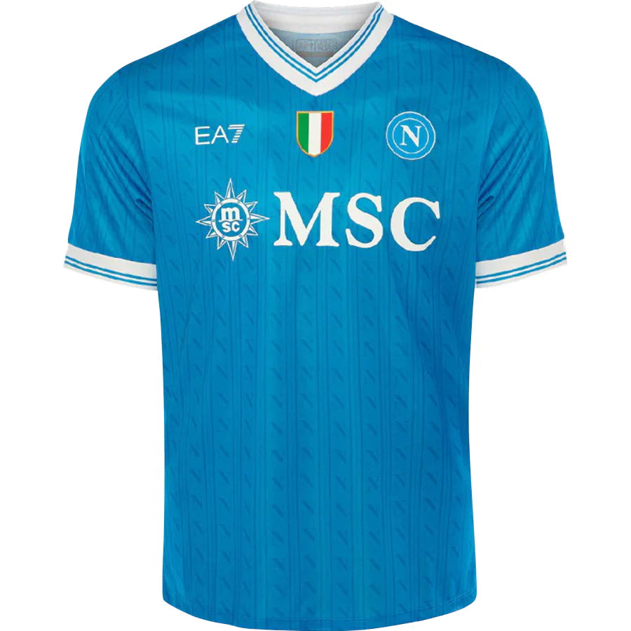 Napoli Home Jersey 2025/26 – blue and geometric retro football jersey front view