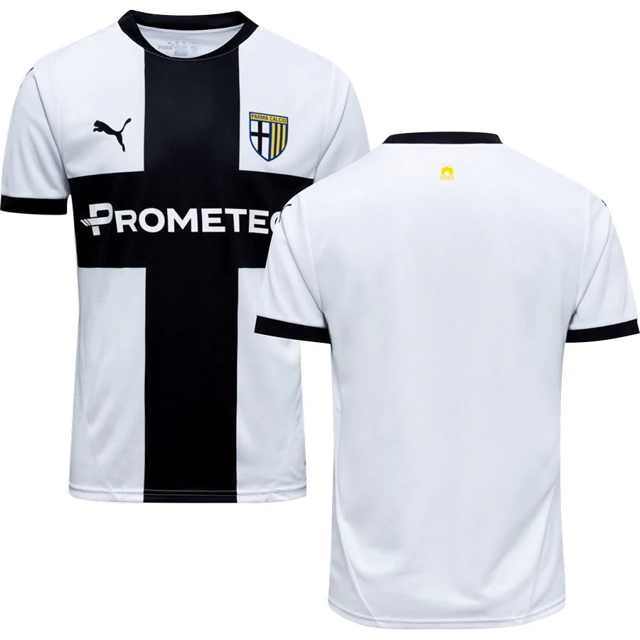 Parma Home Jersey 2025/26 – striped and white retro football jersey detail view