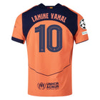 Barcelona 3rd kit Lamine Yamal #10 2025/26 (Champions League) – orange and geometric retro football jersey front view