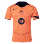 FC Barcelona 3rd Kit - 2025/2026 Season (La Liga) – striped and orange and geometric and white retro football jersey front view