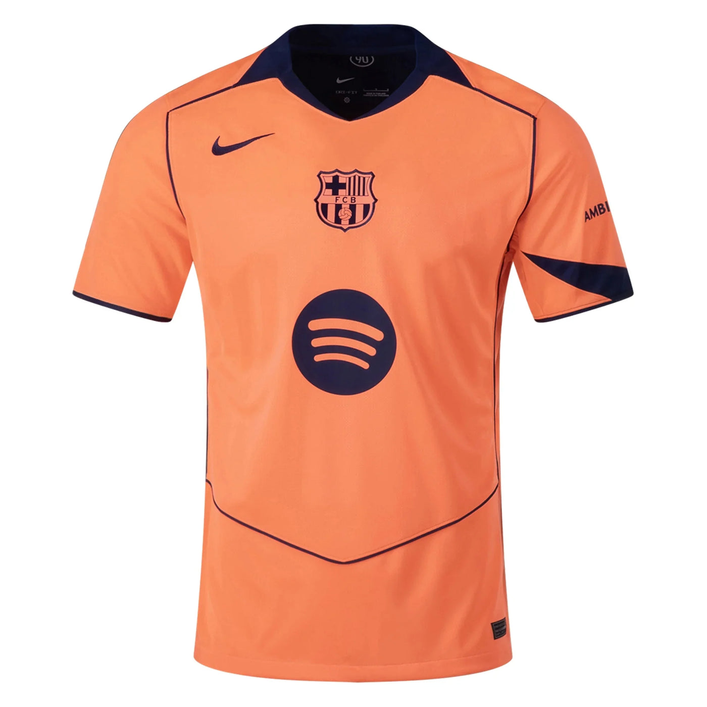 FC Barcelona 3rd Kit - 2025/2026 Season (La Liga) – striped and orange and geometric and white retro football jersey front view