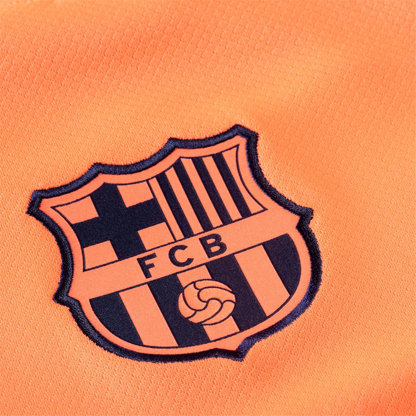 FC Barcelona 3rd Kit - 2025/2026 Season (Champions League) – striped and orange retro football jersey detail view