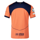 FC Barcelona 3rd Kit - 2025/2026 Season (Champions League) – striped and orange retro football jersey back view
