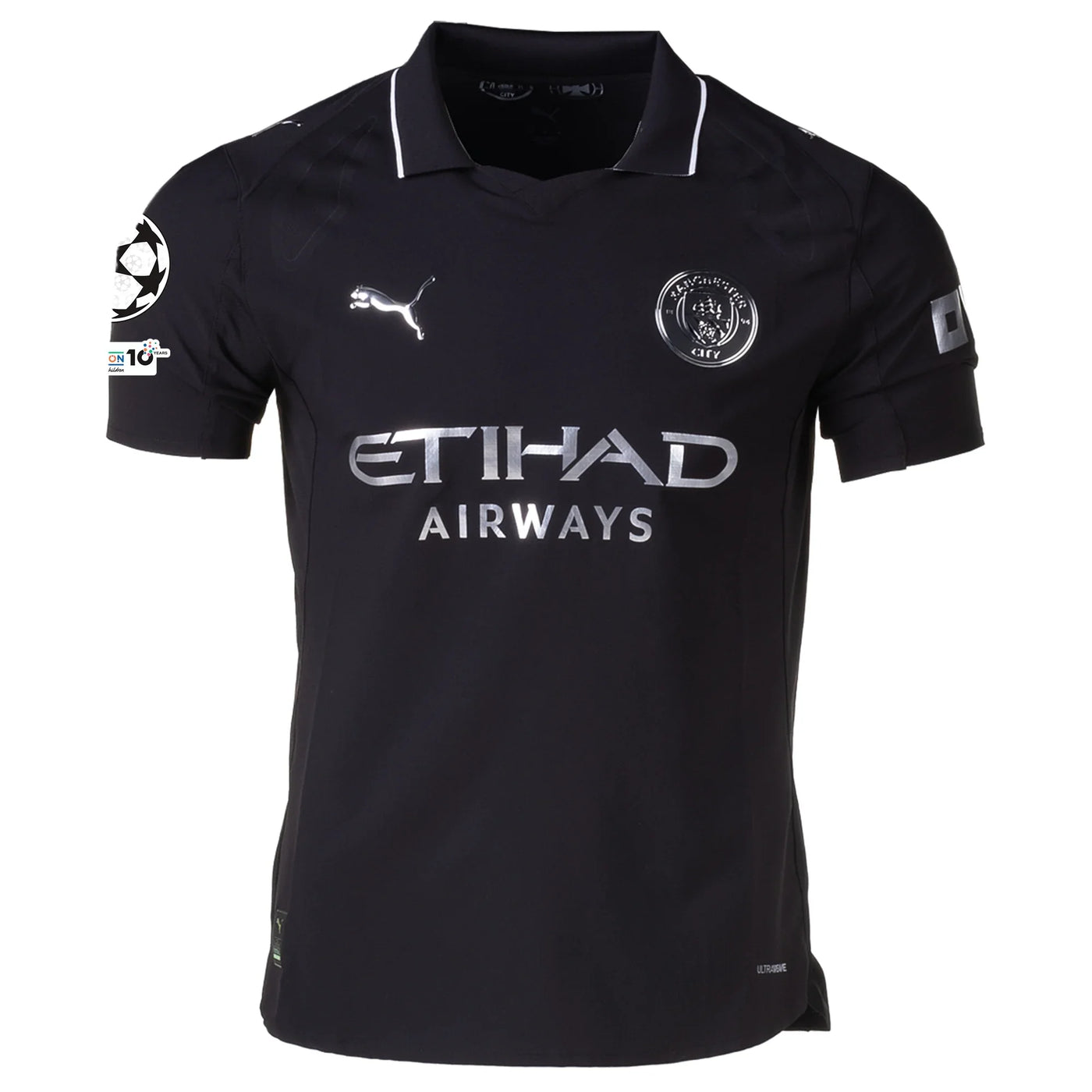 Manchester City Away Kit 25/26 Player Version - (Champions League) – striped and black retro football jersey front view