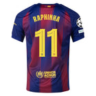 Barcelona Home Kit Raphinha #11 2025/2026 (Champions League) – beige and white retro football jersey front view