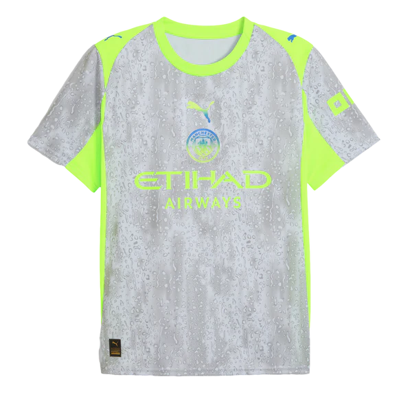 Manchester City 3rd Kit 2025/26 - Player Version – gray and white retro football jersey front view