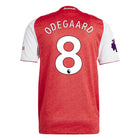 Arsenal Home Kit Ødegaard #8 2025/26 (Premier League) – red and geometric retro football jersey front view