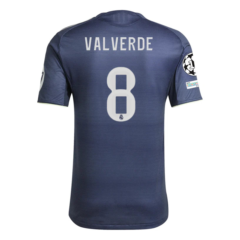 Real Madrid Valverde Away Kit 2025/26 (Champions League) – white retro football jersey front view
