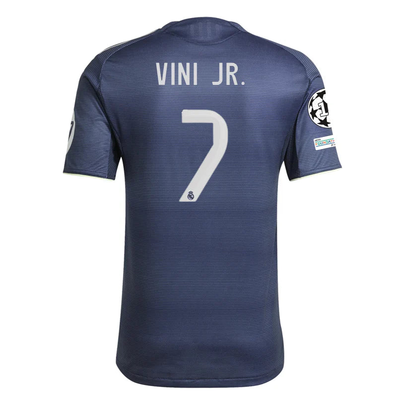 Real Madrid Vinicius Jr Away Kit 2025/26 (Champions League) – white retro football jersey front view