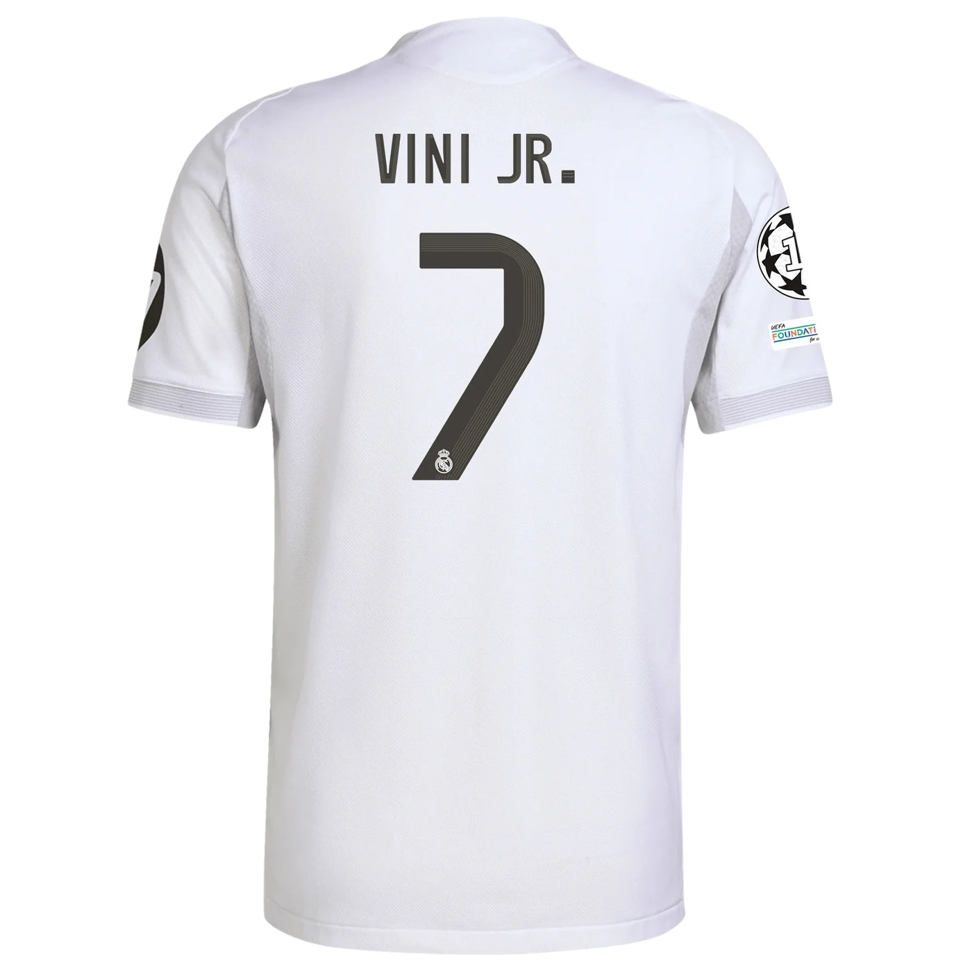 Real Madrid Vini Jr. Home Kit 2025/26 (Champions League) – white retro football jersey front view