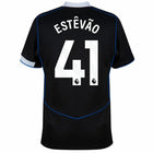 Chelsea Estêvão 3rd Kit 2025/26 (Premier League) – geometric and blue and black retro football jersey front view