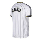 Boca Juniors Adidas Baseball Jersey – striped and navy and white retro football jersey back view