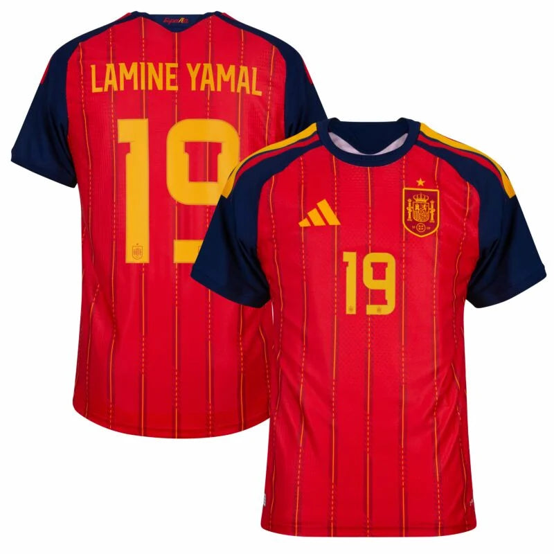 Spain Lamine Yamal #19 Home Kit - 2026 World Cup – striped and red retro football jersey detail view