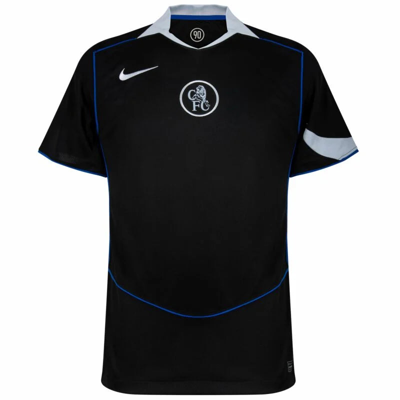 Chelsea Moisés Caicedo 3rd Kit 2025/26 (Premier League) – geometric and blue and black retro football jersey back view