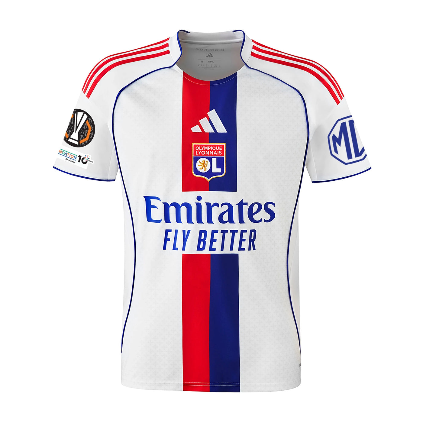 Olympique Lyon Home Kit 25/26 Endrick - (Europa League) – white and striped retro football jersey back view