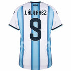 Argentina Julián Álvarez #9 Home Kit - 2026 World Cup – striped retro football jersey front view