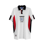 Hinchas Sportswear Store England 1998 World Cup retro white Umbro football jersey with black collar and red/black side panels.