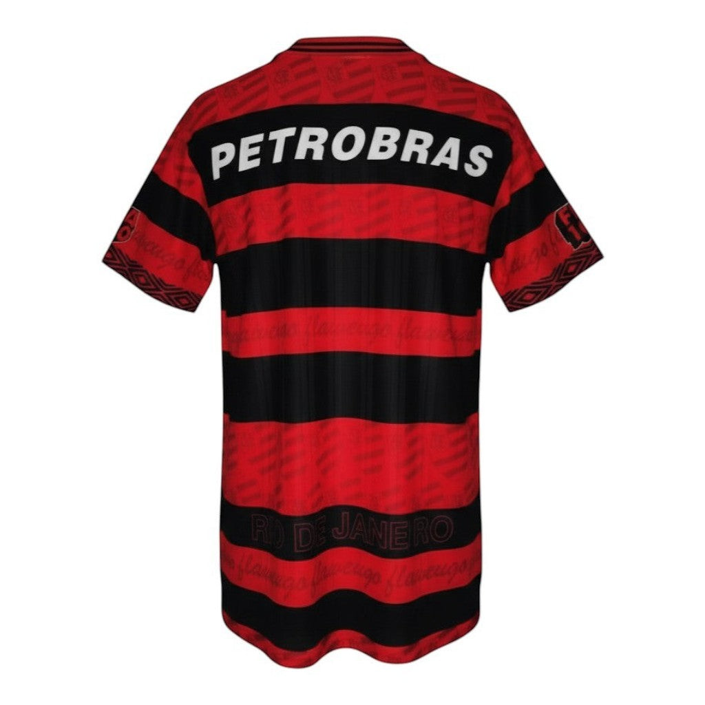 Hinchas Sportswear Store Flamengo retro red and black 1995 jersey with Petrobras sponsor