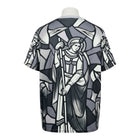 Hinchas Sportswear Store England x Palace Pre-Match Jersey 2026, black, white, and grey stained-glass knight graphic print, crew neck.