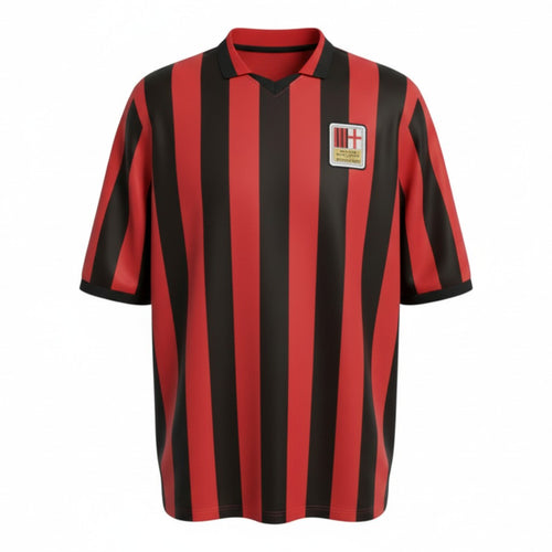 Hinchas Sportswear Store AC Milan 125th Anniversary Jersey: red and black stripes, retro V-neck, gold Puma logo, anniversary crest.