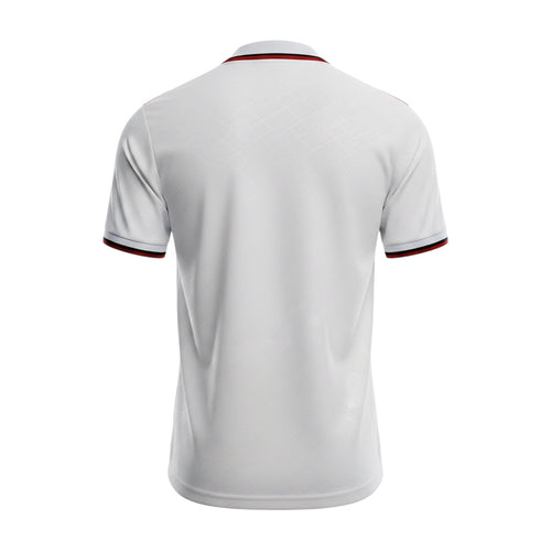 Hinchas Sportswear Store AC Milan 1993 retro away jersey, white with red and black trim, subtle diamond pattern.