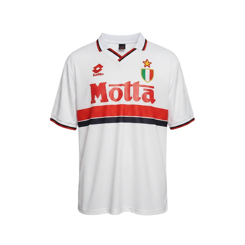 Hinchas Sportswear Store white AC Milan 1993 retro jersey with red Motta sponsor and black/red trim.