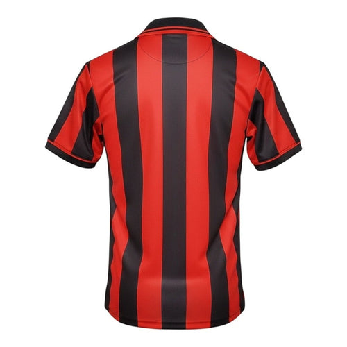 Hinchas Sportswear Store AC Milan 1995 retro jersey, red and black vertical stripes, V-neck, Opel sponsor.