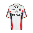 Hinchas Sportswear Store white AC Milan 1997-98 away jersey with Opel sponsor and Maldini name.