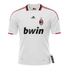Hinchas Sportswear Store AC Milan 2009 white retro Adidas football jersey with red and black accents, featuring Bwin sponsor and Ronaldinho #80 print.